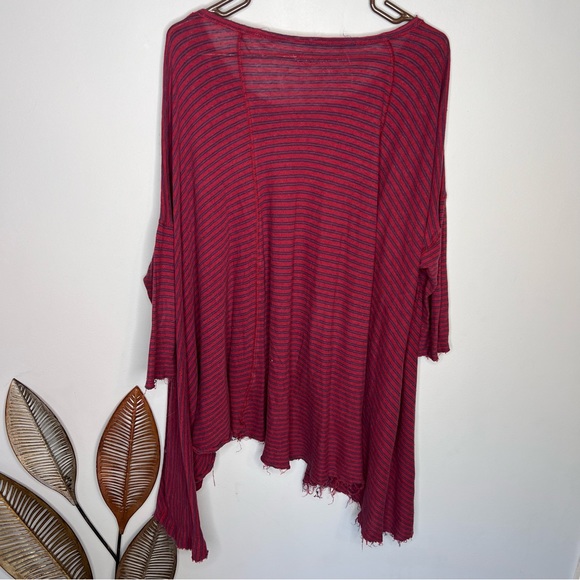 We The Free Free People Red & Navy Stripe Linen Blend Loose Lagenlook Tunic Top - Picture 6 of 6
